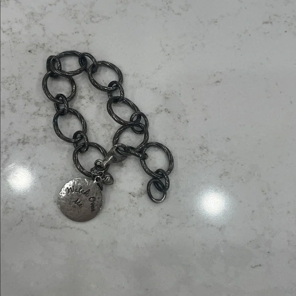 Chunky Black Chain Bracelet with Silver Pendant - Picture 2 of 2